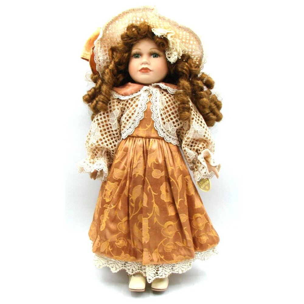 Collectors Choice 16" Porcelain Doll Victorian Style Pigtail Red Curls Dress Hat